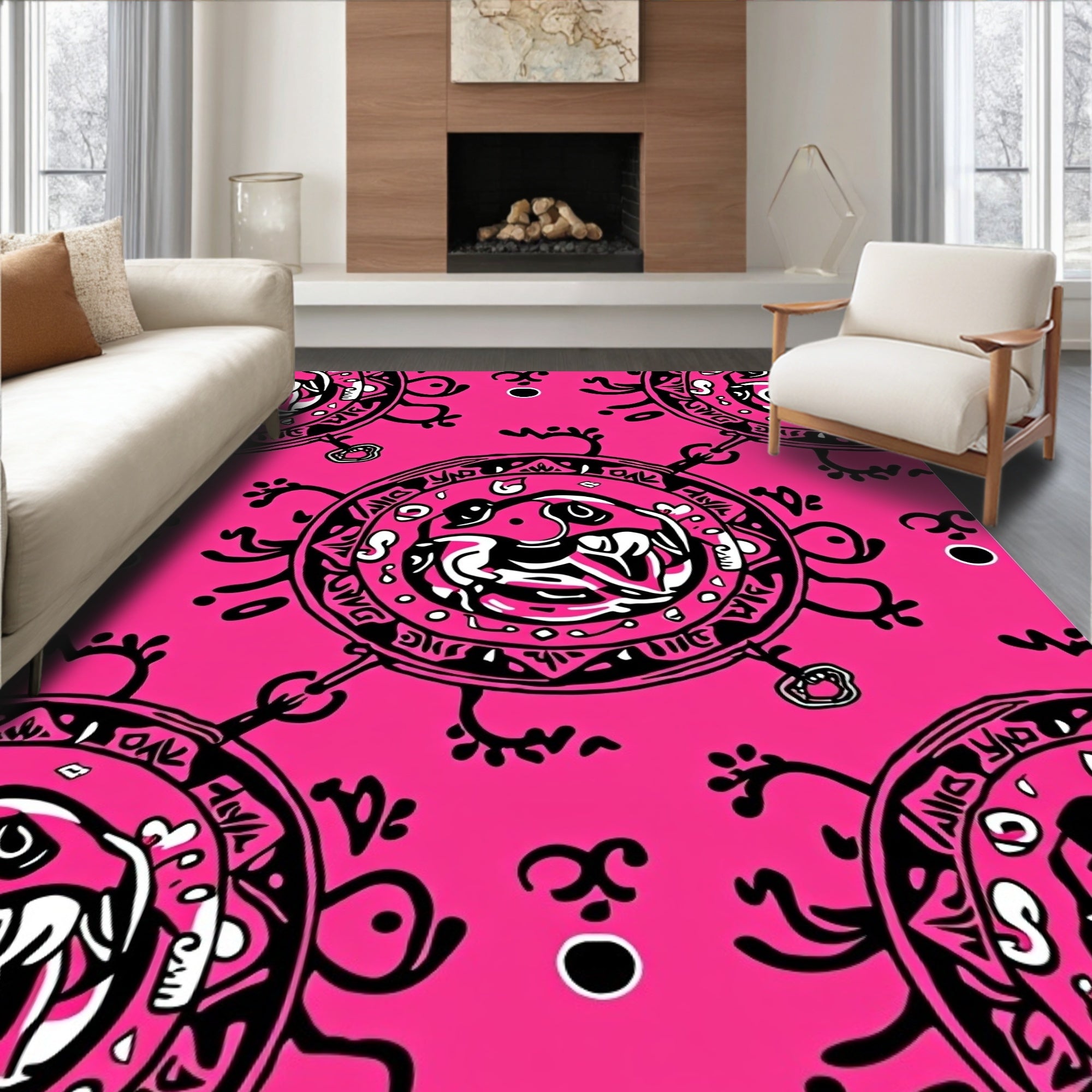 Vibrant Pink Creature Medallion Rug