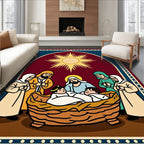 Crimson Nativity Scene Sun Rays Rug