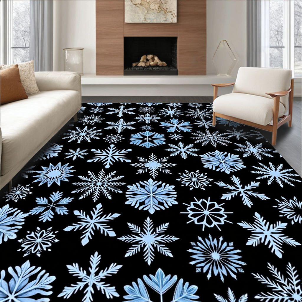 Winter Sky Blue Snowflake Collage Rug