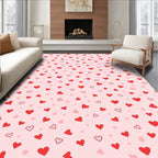 Red Hearts All Over Pink Background Rug