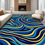 Bold Blue Yellow Wavy Abstract Rug
