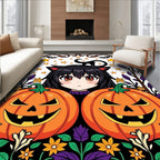 Anime Cat Girl Pumpkin Halloween Arrangement Rug