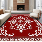 Crimson White Scrollwork Central Ornament Rug