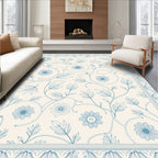 Vintage Blue Floral Scroll Medallion Rug