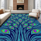 Vibrant Peacock Feather Swirl Rug