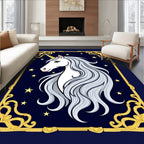 Golden Unicorn Portrait On Starry Night Rug