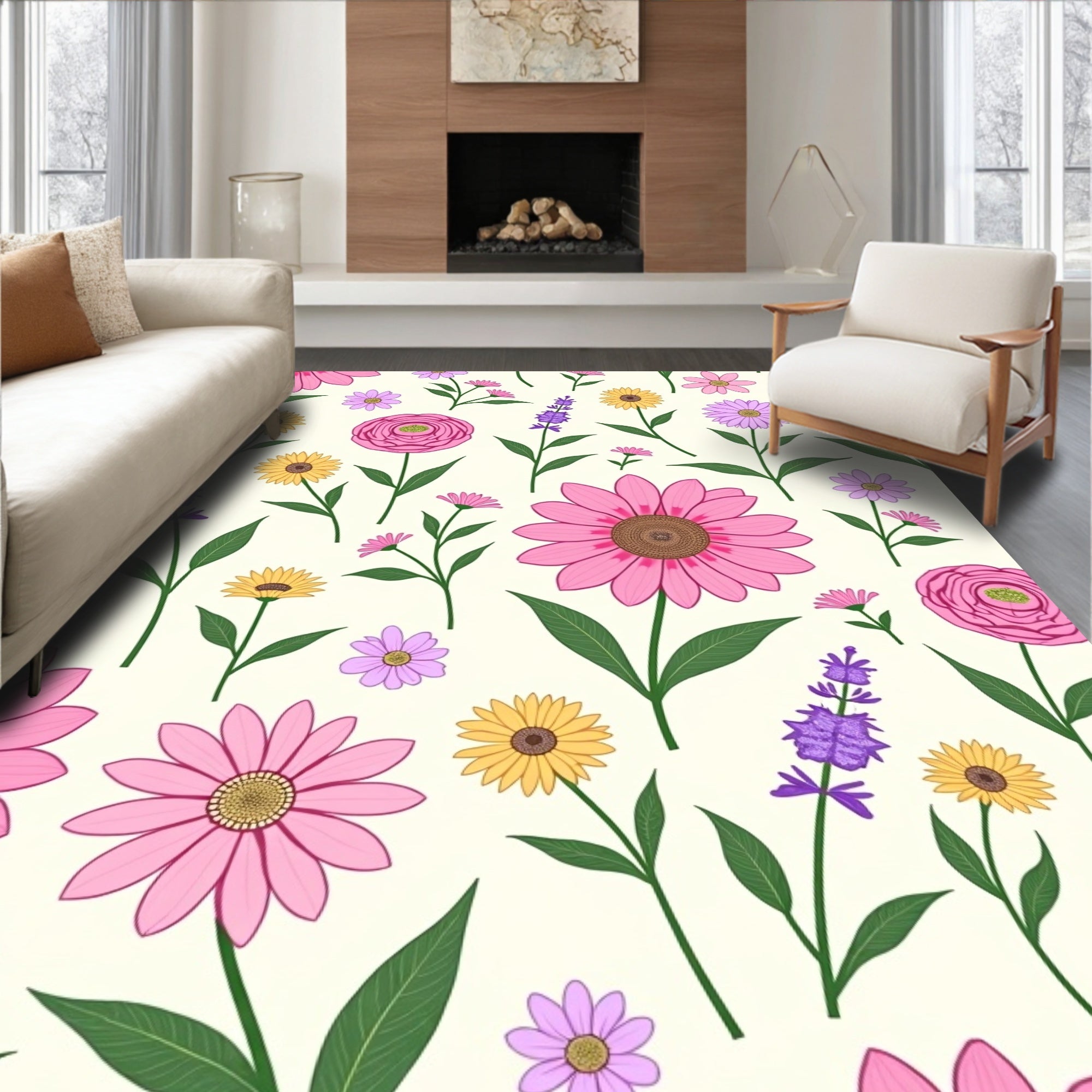 Pink Purple Yellow Floral Medley Rug