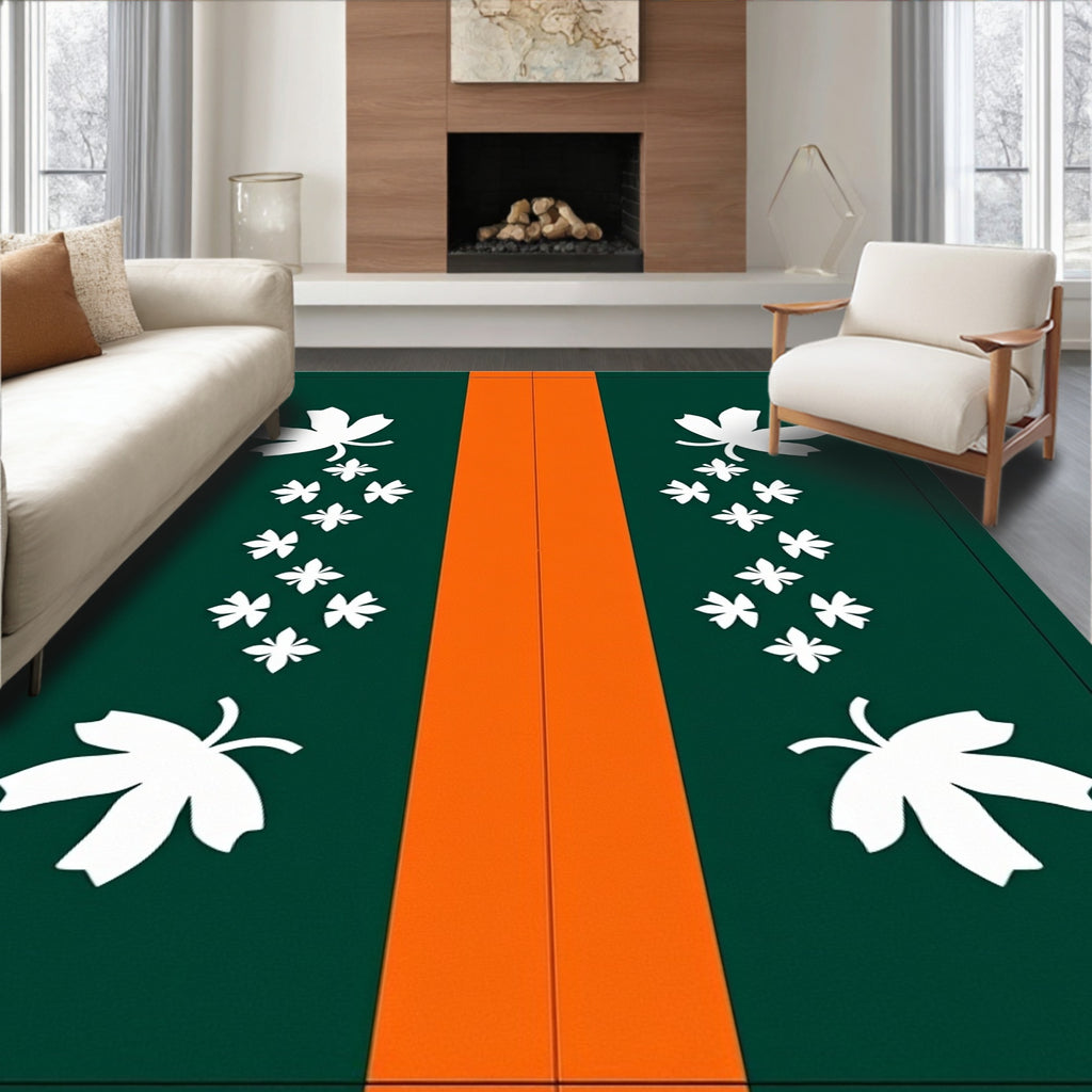 Forest Green Orange Leaf Cascade Rug