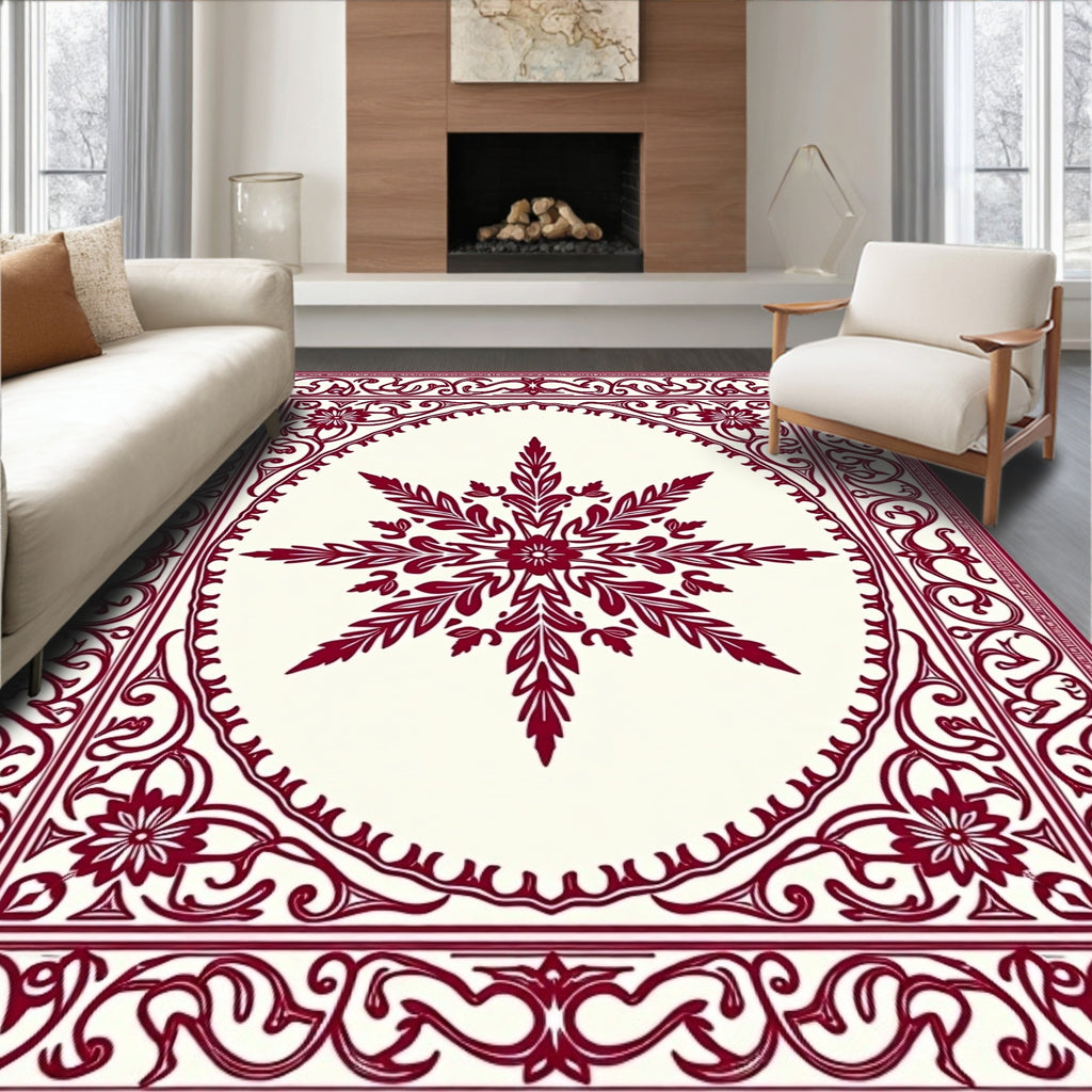 Crimson Floral Medallion Intricate Border Rug