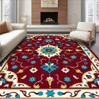 Crimson Floral Medallion Aqua Accents Rug