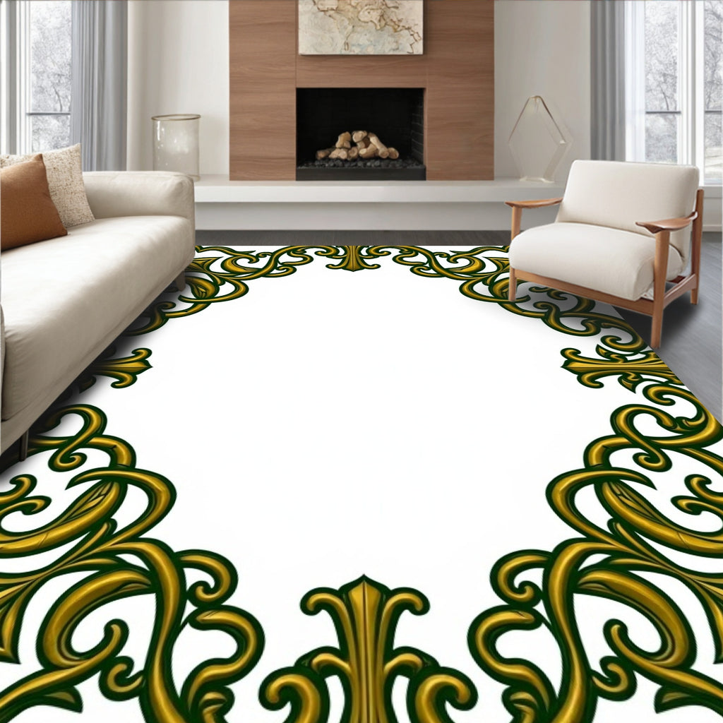 Ornate Gold Leaf Scrollwork Corners Rug