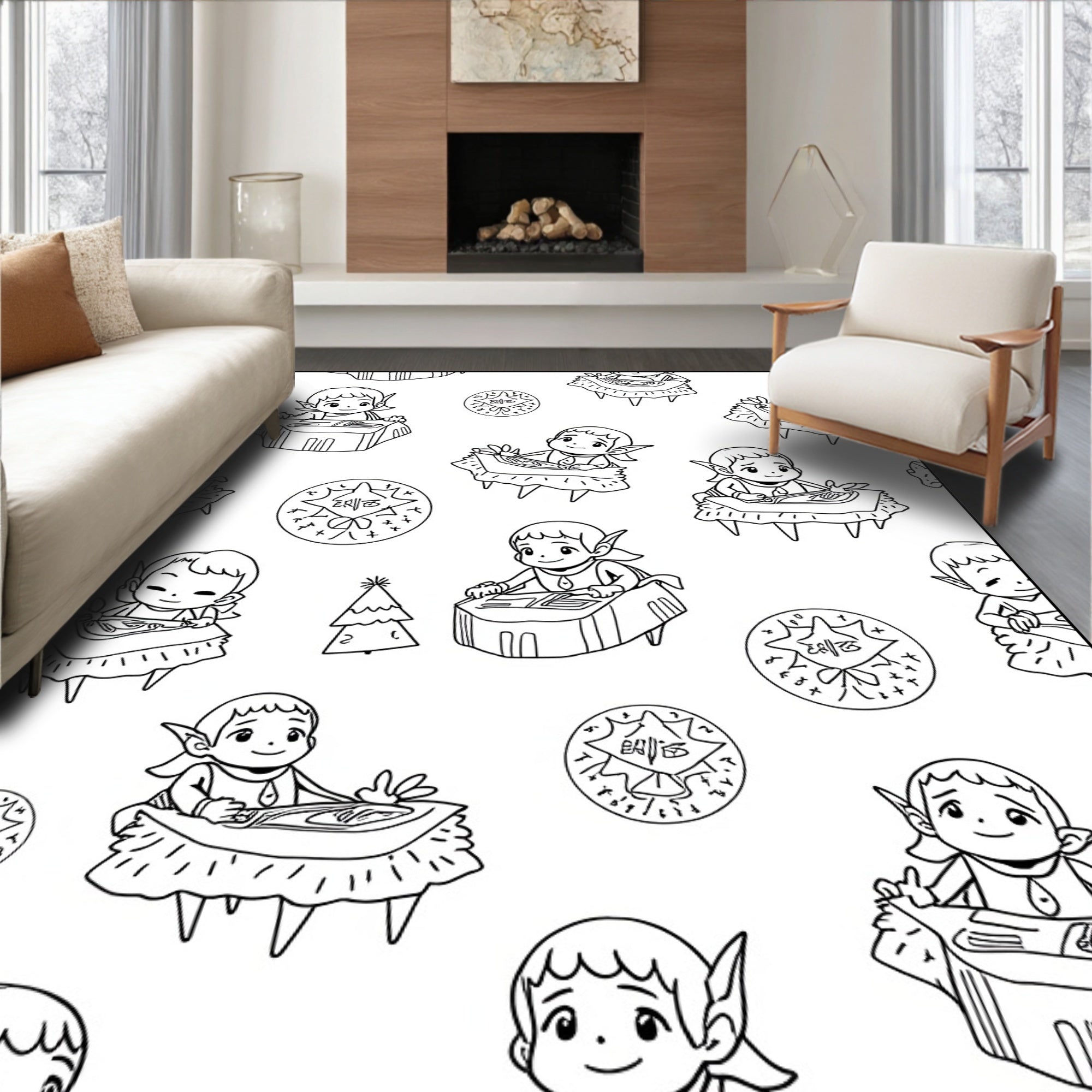Cute Elf Holiday Character Collection Rug