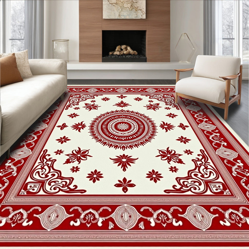 Crimson Medallion Floral Lattice Rug