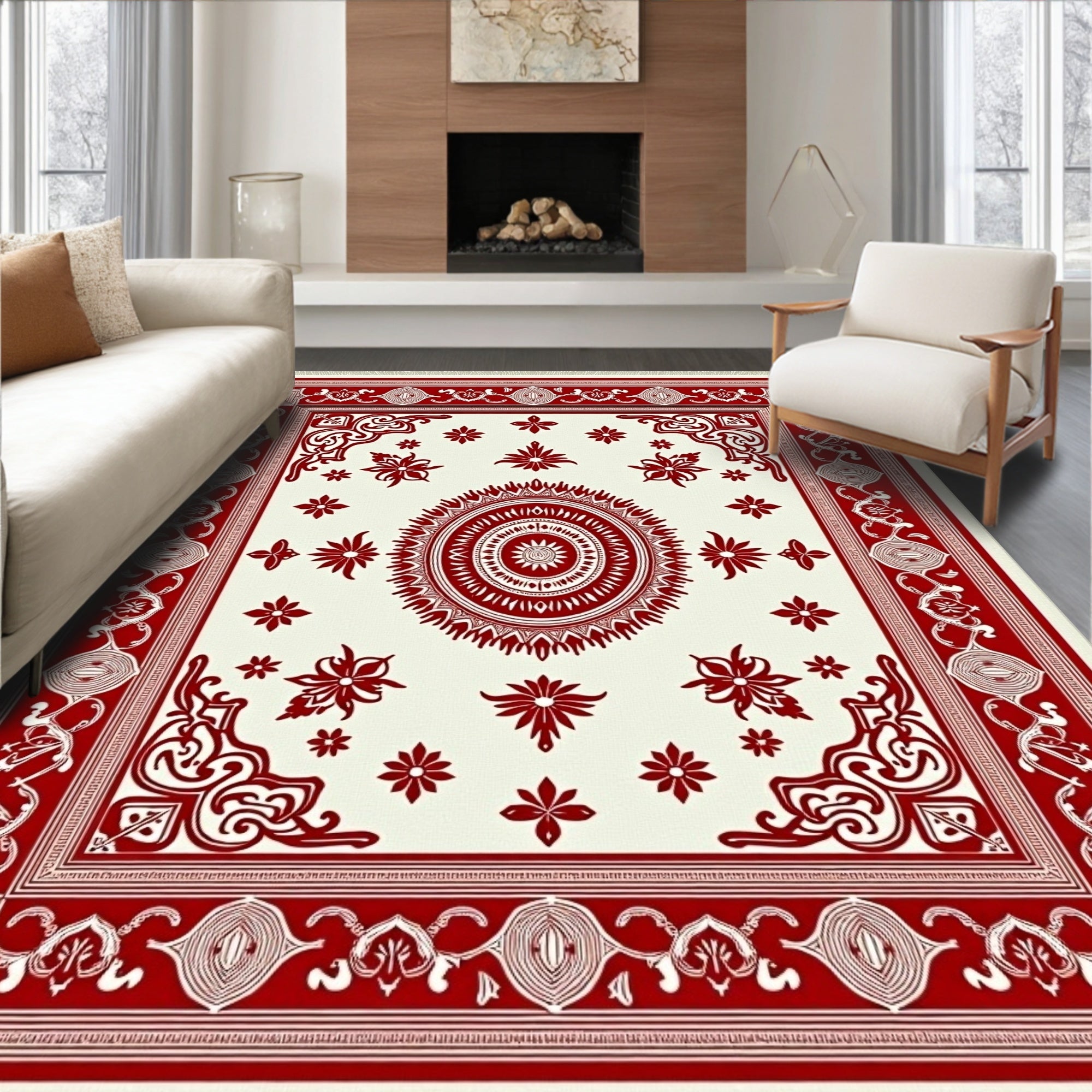 Crimson Medallion Floral Lattice Rug