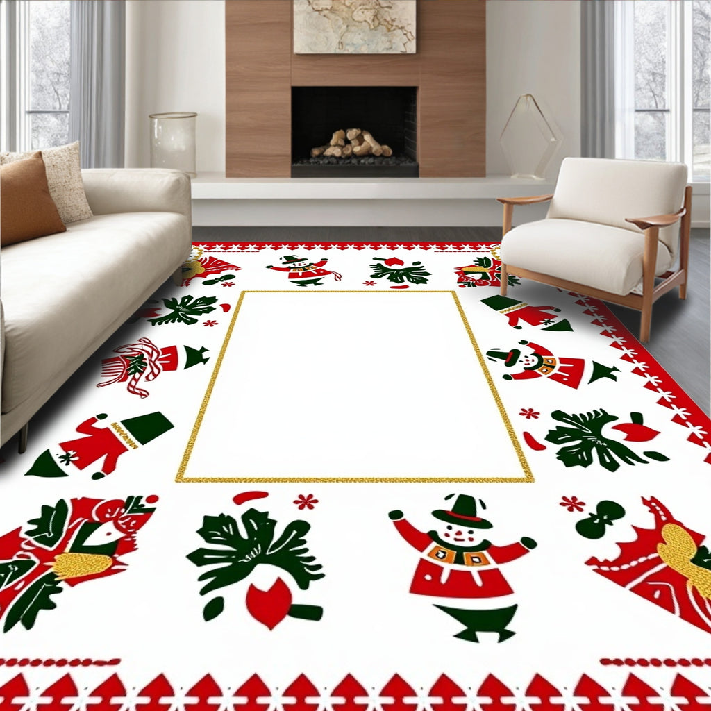 Jolly Snowmen Christmas Tree Border Rug