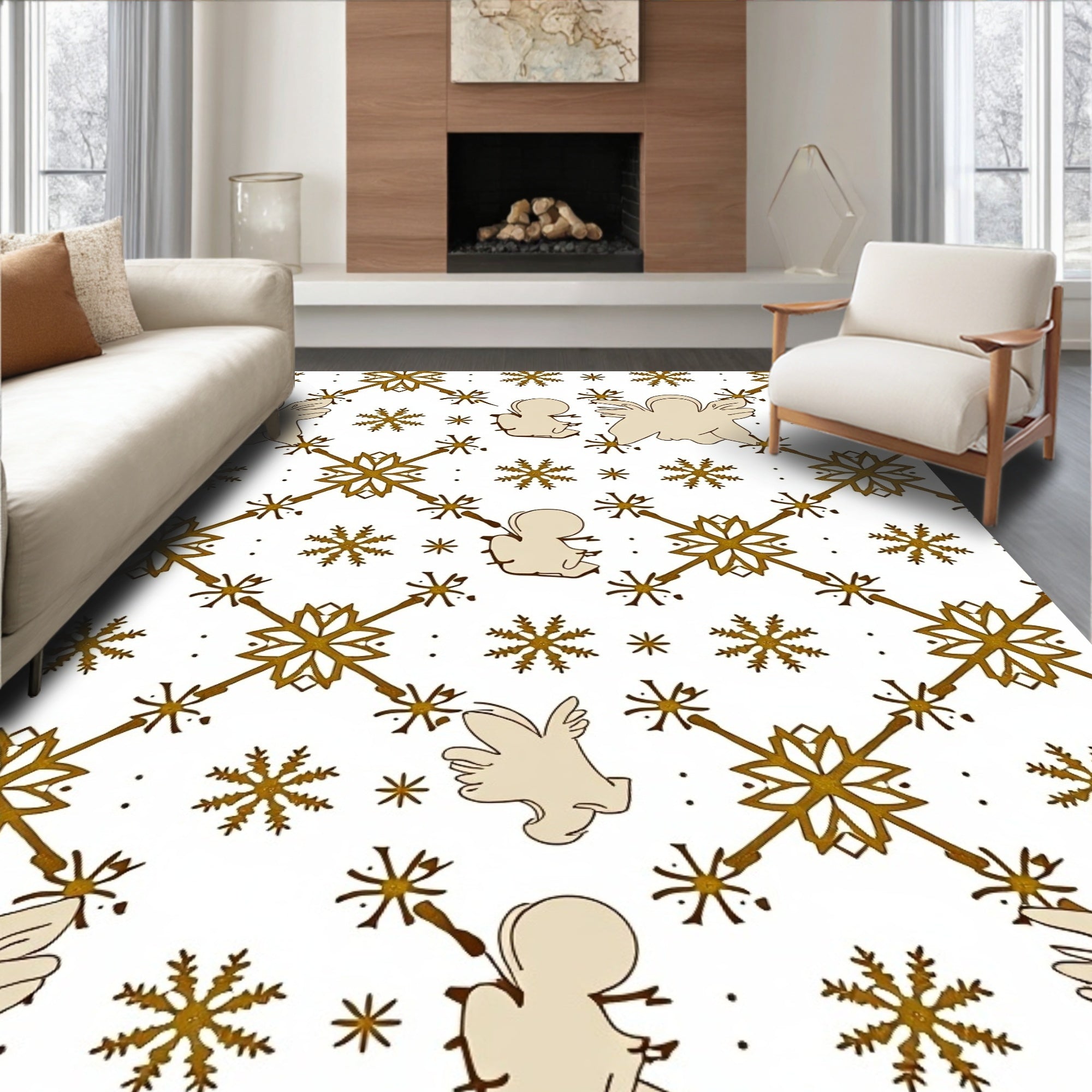 Golden Snowflake Angel Lattice Rug