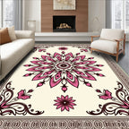 Pink Floral Medallion Bordered Rug