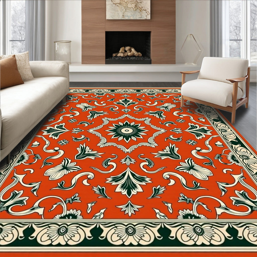 Orange Floral Medallion Border Rug