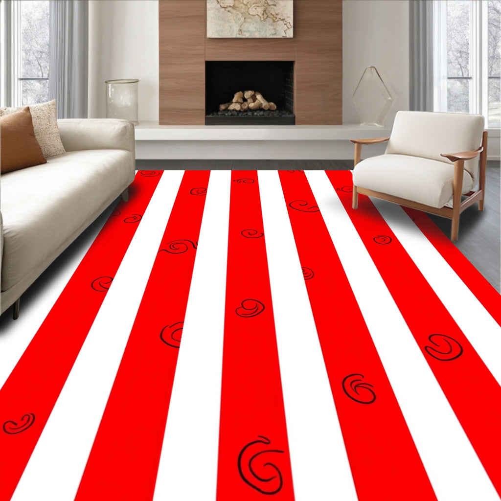 Bold Red White Stripe ScrollRug Rug