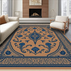 Terracotta Blue Floral Medallion Rug