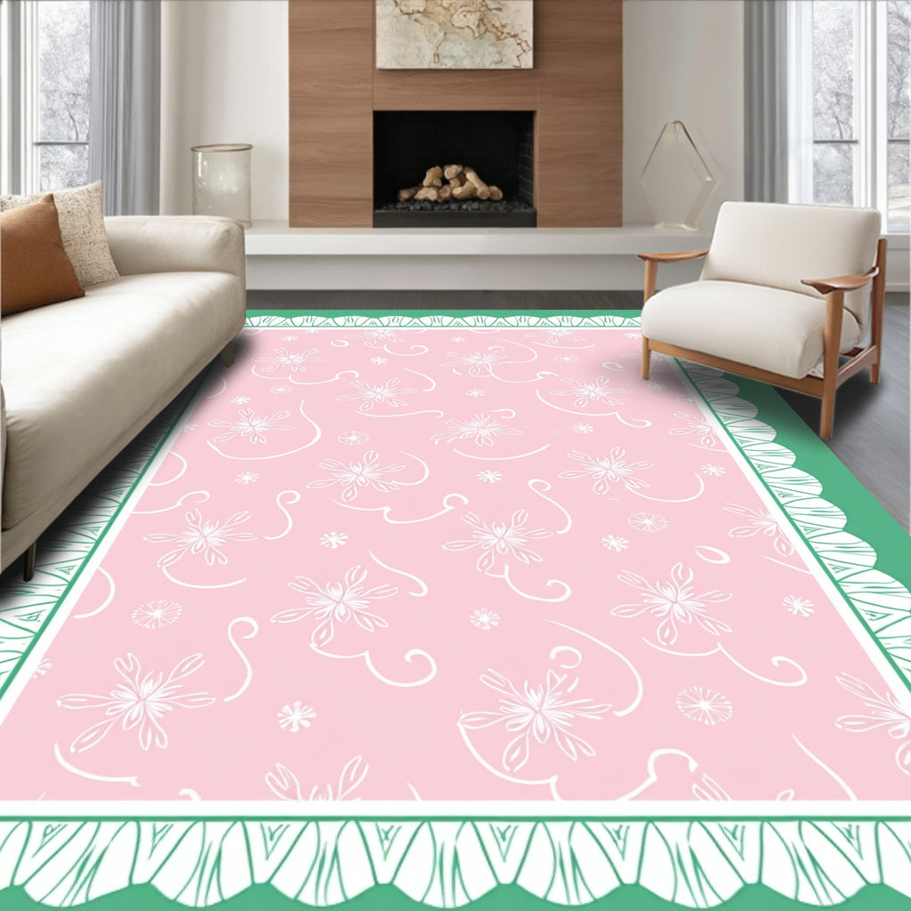 Soft Pink Floral Swirl Lace Rug