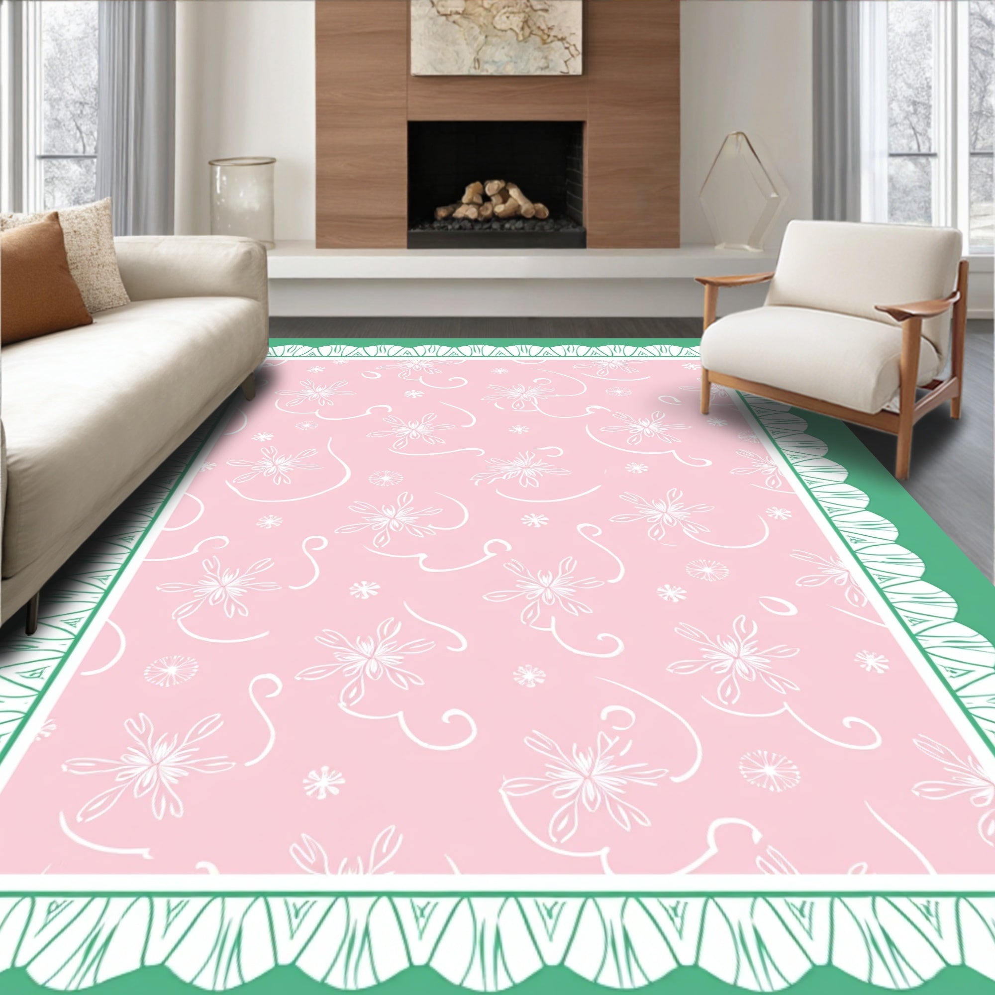 Soft Pink Floral Swirl Lace Rug