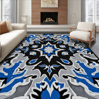 Cobalt Blue Gray Floral Medallion Rug