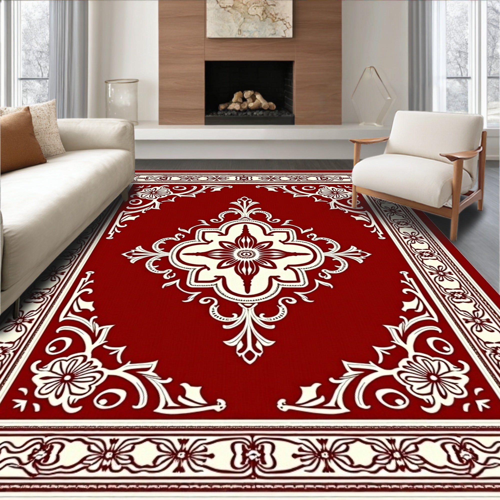 Crimson Ivory Elaborate Floral Accent Rug