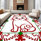 Cute Red Cat Festive Border Rug