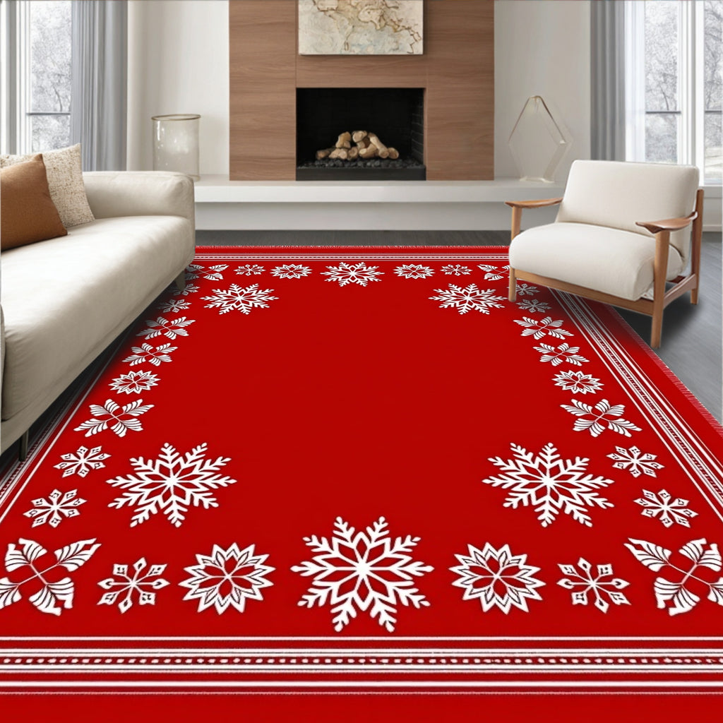 Winter White Starburst Festive Border Rug
