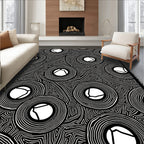 Black White Concentric Circles Abstract Rug