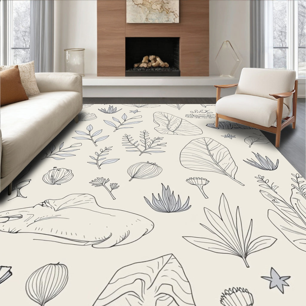Botanical Sketch Collection With Slate Accents Rug
