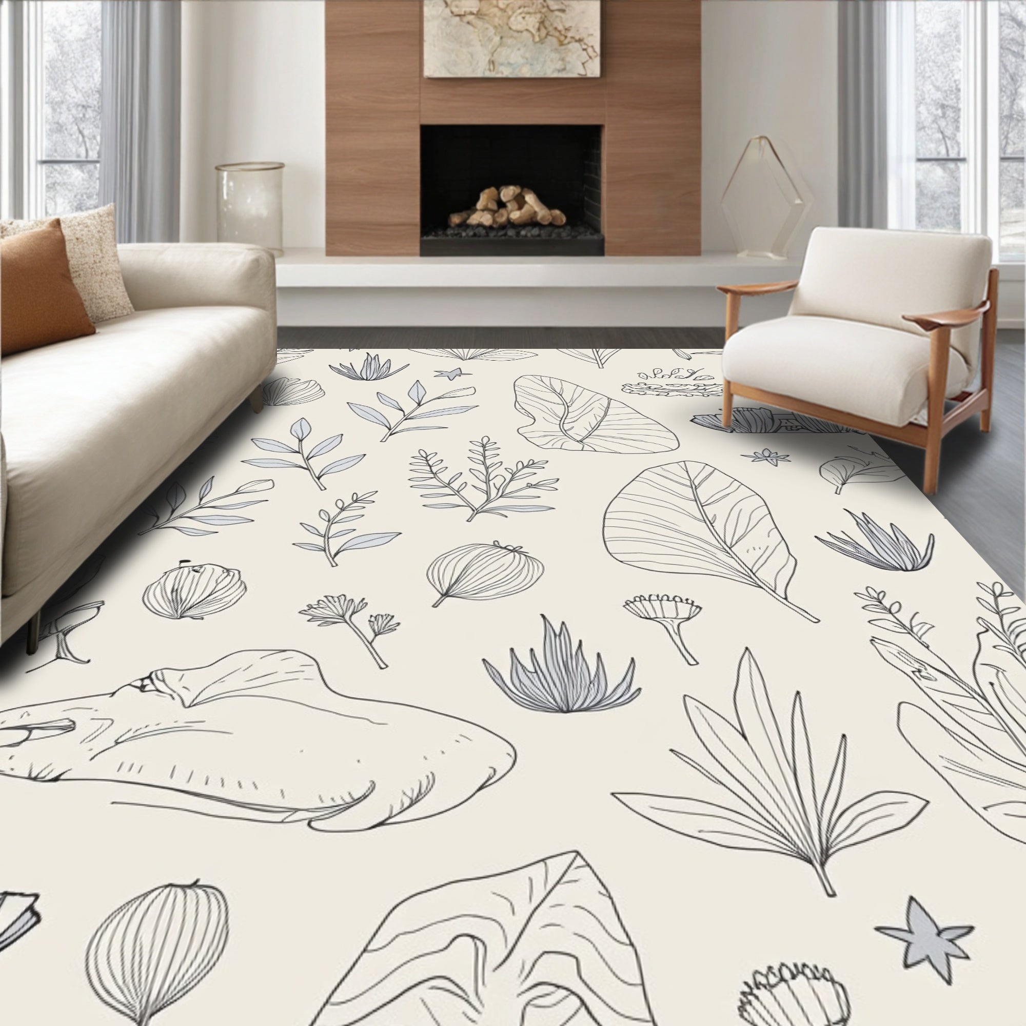 Botanical Sketch Collection With Slate Accents Rug
