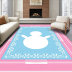Pink White Blue Snowman Border Rug
