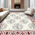 Crimson Bordered Floral Garland Rug