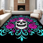 Vibrant Pink Rose Skull Swirls Rug