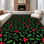 Festive Red Berry Leaf Arrangement Rug