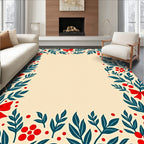 Festive Red Berry Bow Leaf Border Rug