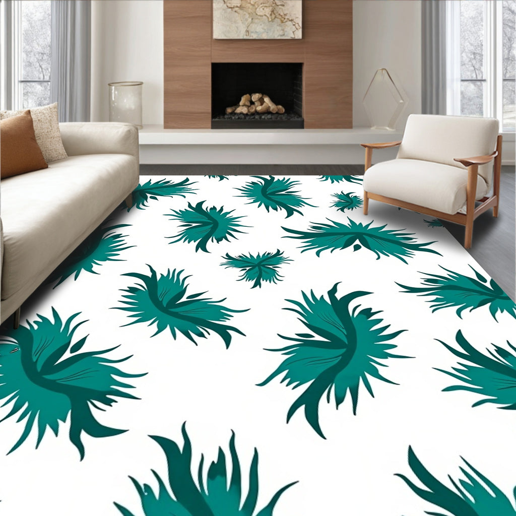 Teal Abstract Organic Bloom Rug