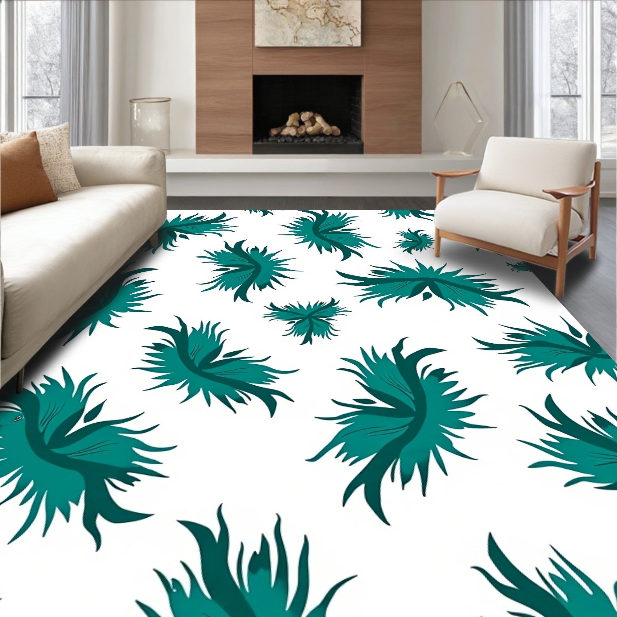 Teal Abstract Organic Bloom Rug