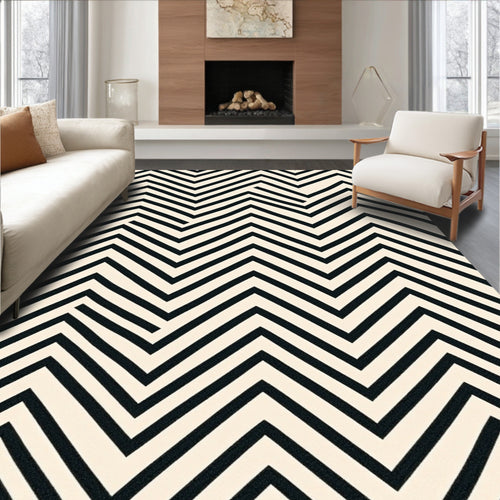 Black Cream Modern Geometric Chevron Rug