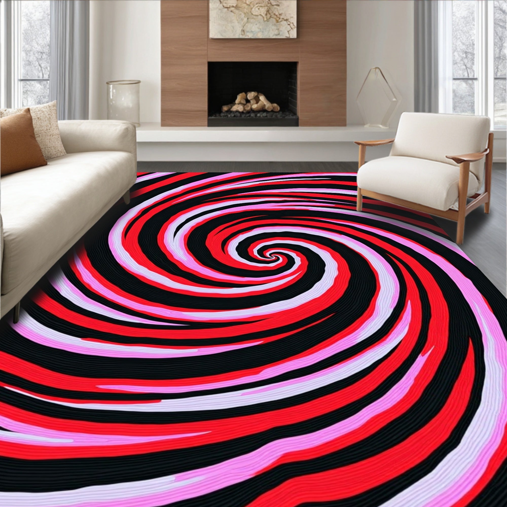 Vivid Swirl Crimson Pink Spiral Rug