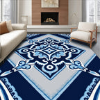 Deep Blue Floral Medallion Tile Rug