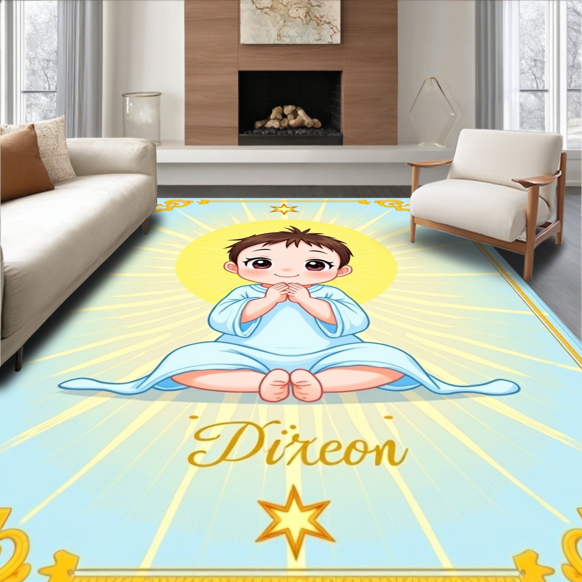 Celestial Baby Blue Starburst Aura Rug