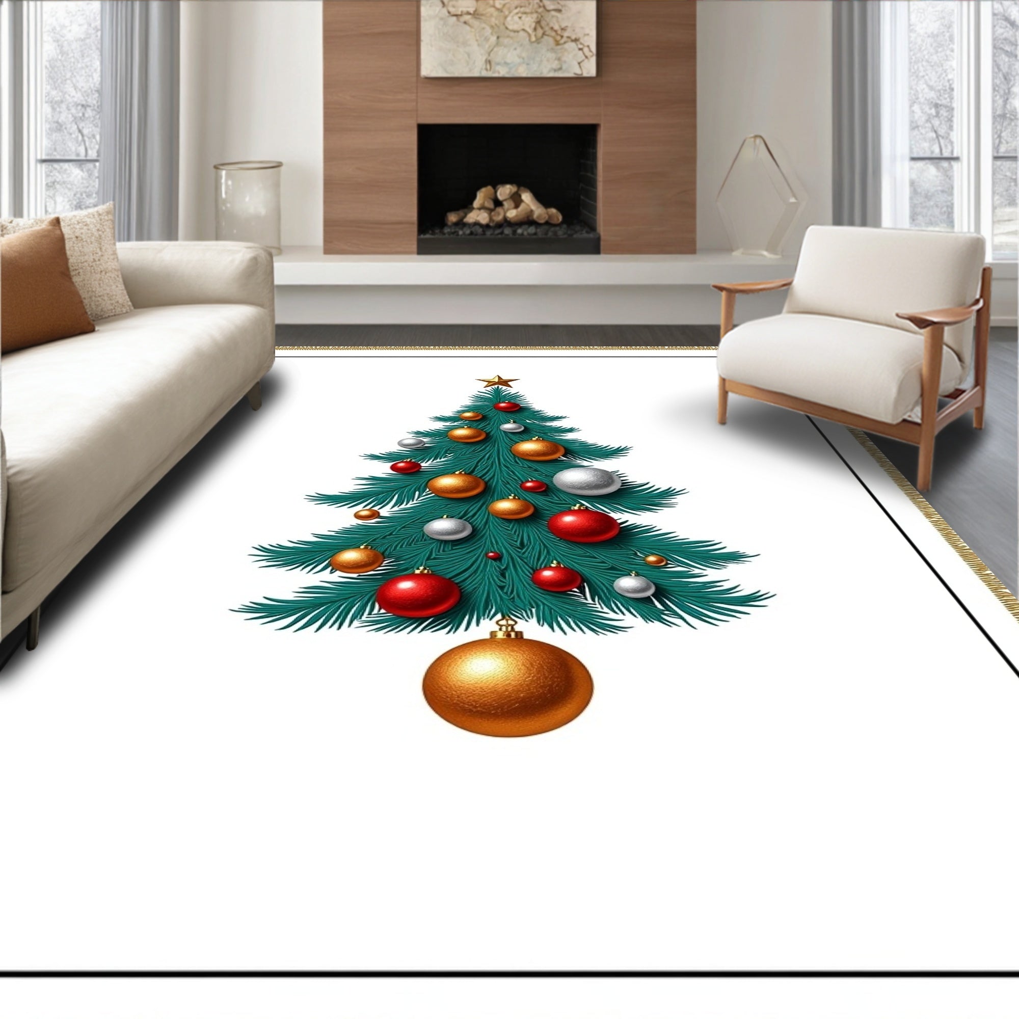 Festive Christmas Tree Ornaments Rug