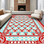 Ornate Red Turquoise Geometric Medallion Rug