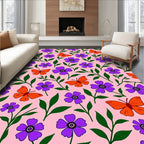 Purple Floral Orange Butterfly Garden Rug