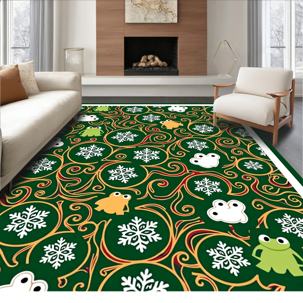Whimsical Frogs Snowflakes Swirls Rug