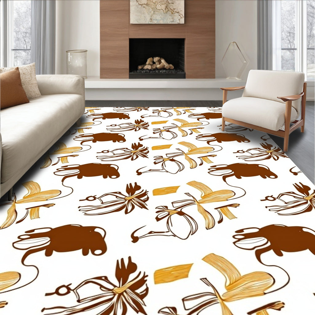 Brown and Gold Abstract Botanical Rug