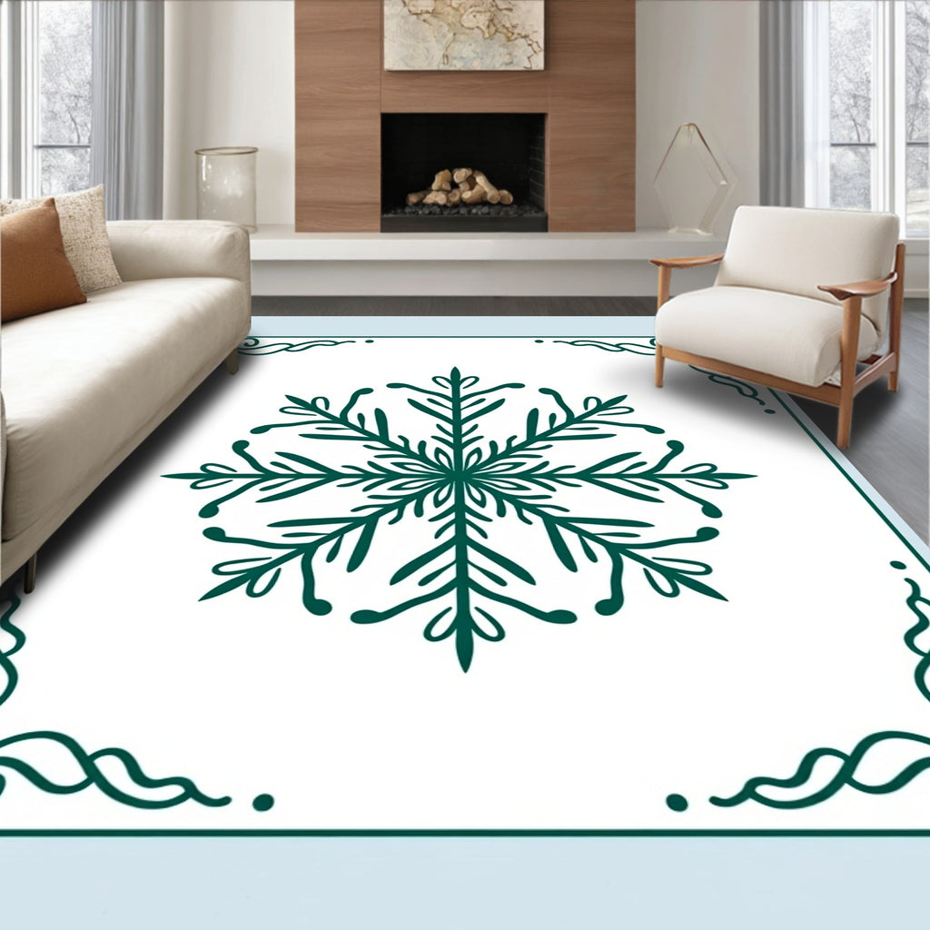 Deep Green Snowflake Corner Medallion Rug